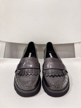 Geox Gray Leather Kiltie Penny Loafers